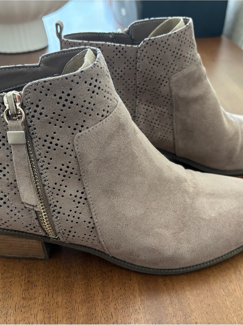 Dr. Scholl's Taupe Suede Perforated Ankle Booties with Side Zip
